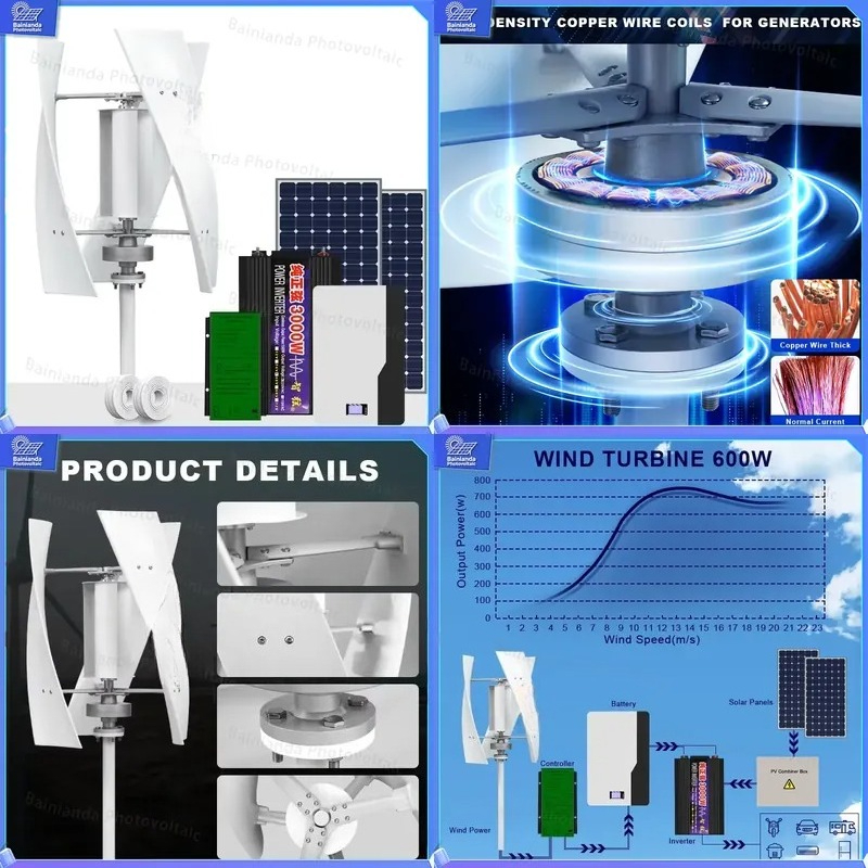 Wind Solar Hybrid Kit - Vertikaler Windturbinengenerator Solarpanel Hybridsystem Off-Grid-Stromkit Heimenergiespeicher